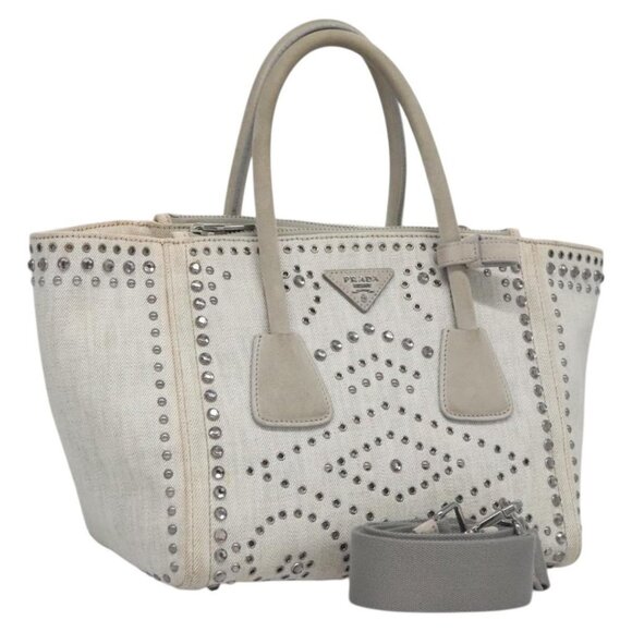 PRADA Bijoux Hand Bag Canvas 2way Gray Auth 113442
